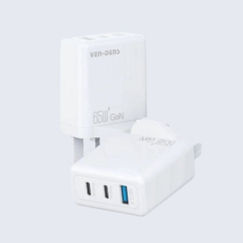 65W GaN Charger USB & Type-C 3 in 1 Multi Port Phone and Tablet Charger Plug