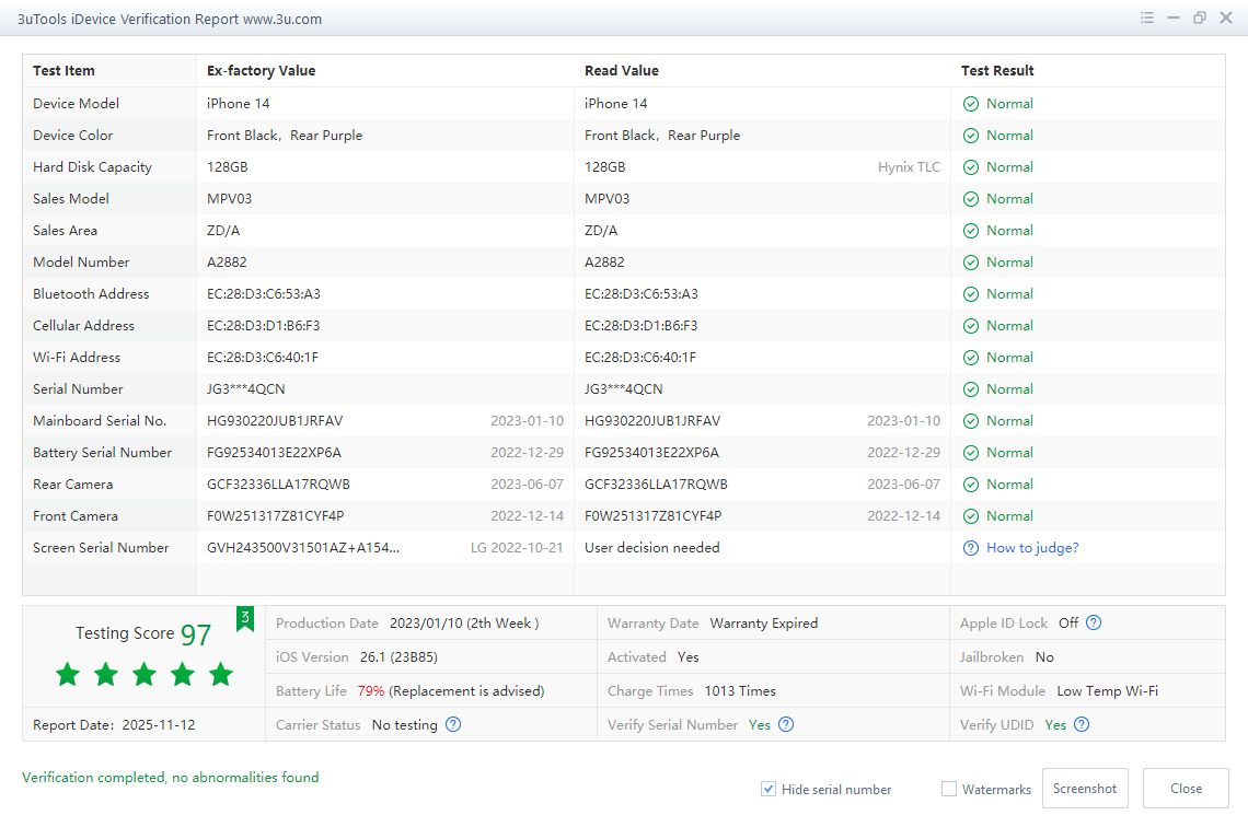 Apple iPhone 14 128GB Purple, Unlocked B